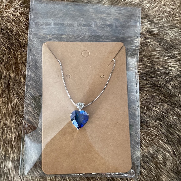 Sterling Silver Sapphire & White Topaz Heart Pendant Necklace. - Picture 9 of 10